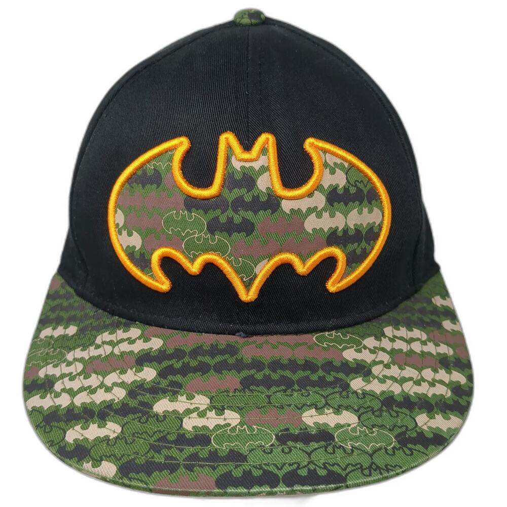 DC Comics Batman Baseball Cap Black XL Fitted Camo Logo Graphic Flat Brim Hat